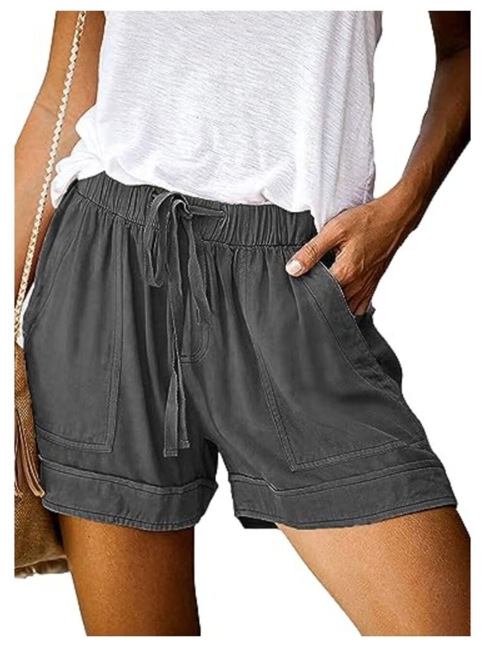 Womens Cotton Linen Shorts High Waist Drawstring Elastic Waist Comfy Casual